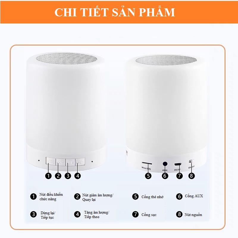 Loa Bluetooth Không Dây 2in1 Kết Hợp Đèn Ngủ, Đèn Led Cảm Ứng Đổi Màu Theo Nhạc THẾ HỆ MỚI