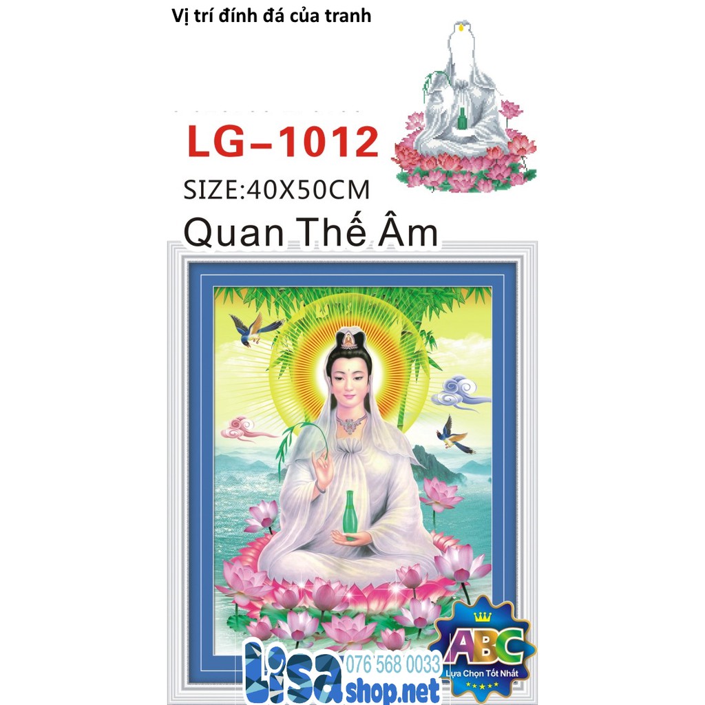 Tranh đính đá PHẬT QUAN ÂM 40X50cm chưa đính lg1012