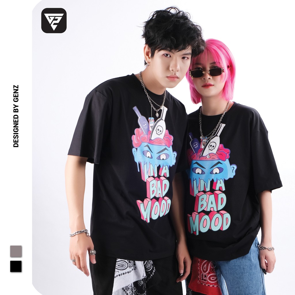 Áo thun tay lỡ GENZ phông Unisex nam nữ Cotton oversize form rộng In Bad Mood