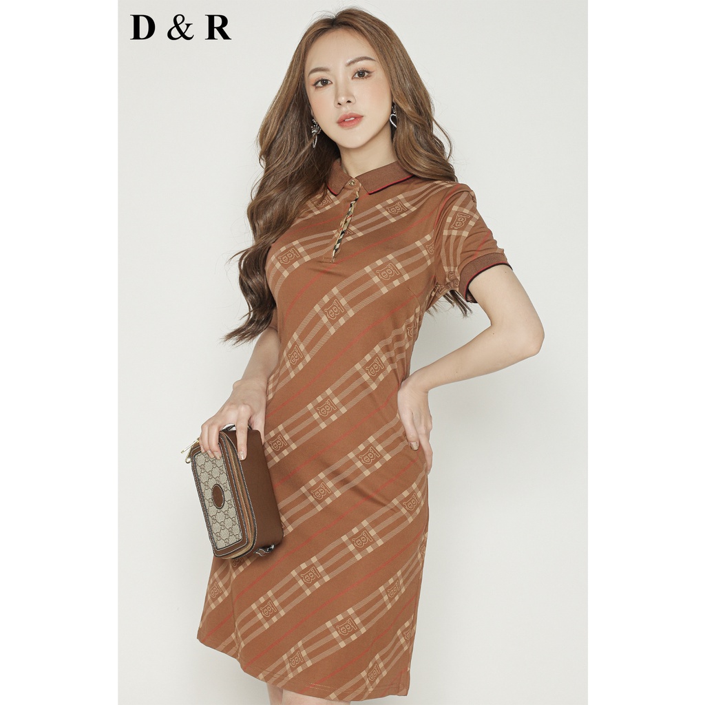 Đầm polo nữ bigsize họa tiết BBR Quảng Châu cao cấp váy thun cotton đi chơi dạo phố thương hiệu thời trang D&R D191