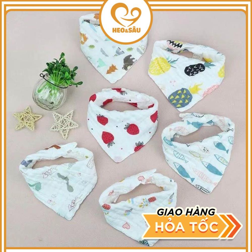 Sét 5 Khăn Quàng Cổ 💖𝑭𝑹𝑬𝑬𝑺𝑯𝑰𝑷 💖Khăn Yếm Tam Giác 6 lớp sợi tre (có 2 cúc chỉnh)