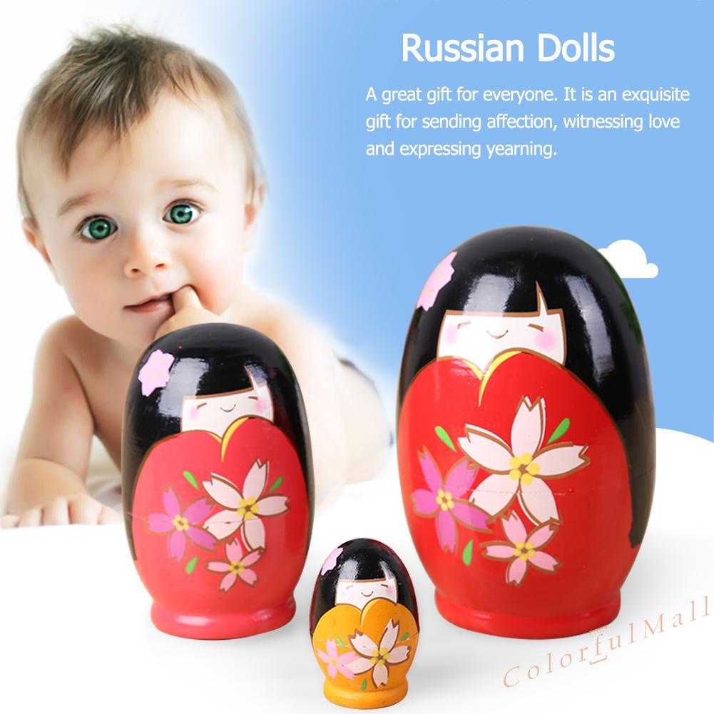 （ColorfulMall）   5pcs Lovely Wooden Russian Dolls Red Dress Girl Toys for Home Decoration