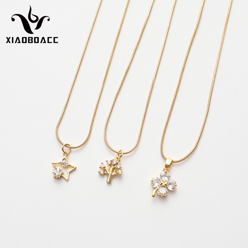 XiaoboACC Vòng Cổ Bằng Thép Không Gỉ Mạ Vàng Hình Cỏ 4 Lá Đính Đá Zircon Thời Trang Không Gây Dị Ứng Cho Nữ - 50cm