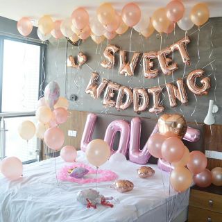 Trang trí đám cưới - Set bóng bay trang trí phòng cưới, đám cưới màu rose gold w4 đầy đủ bóng giống hình