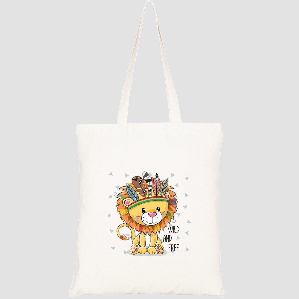 Túi vải tote canvas HTFashion in hình cute cartoon tribal lion feathers HT349