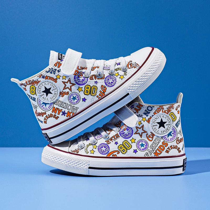 Giày Vải Canvas Cổ Cao Họa Tiết Hoạt Hình Thời Trang Cá Tính Dành Cho Bé Gái 2022