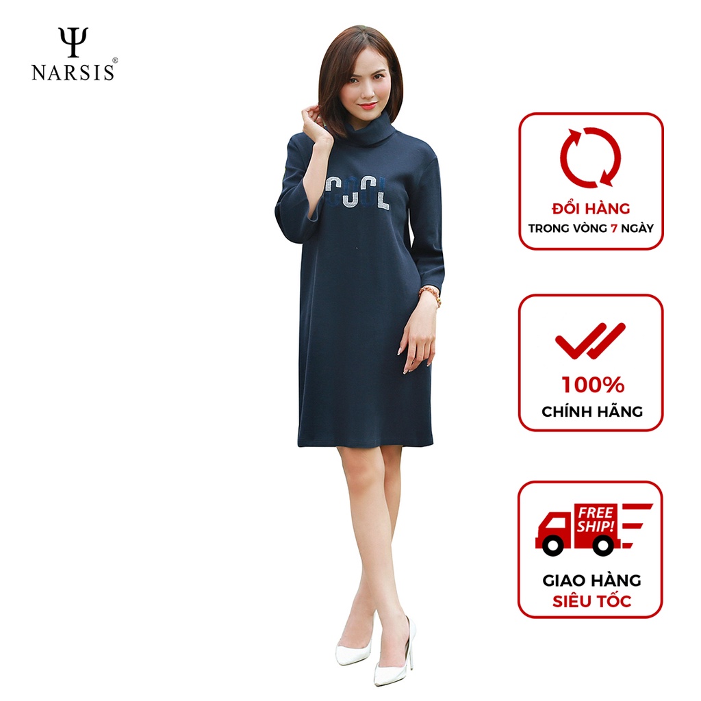Váy đầm len thu đông nữ Narsis B8013 màu xanh tím than