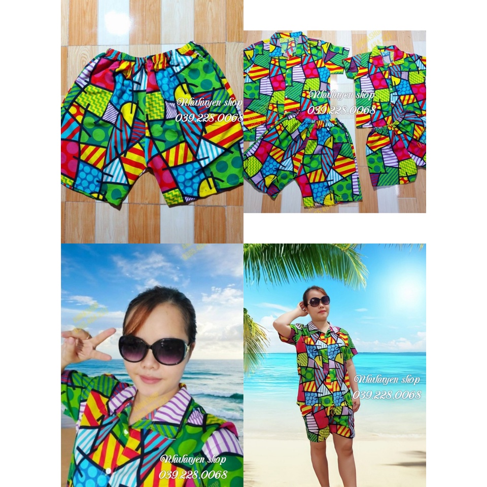 (Tổng kho HCM - Nhuhuyen shop) - set bộ mẫu ô vuông đủ size cho gia đình, team đến 120kg, chất kate thái 1