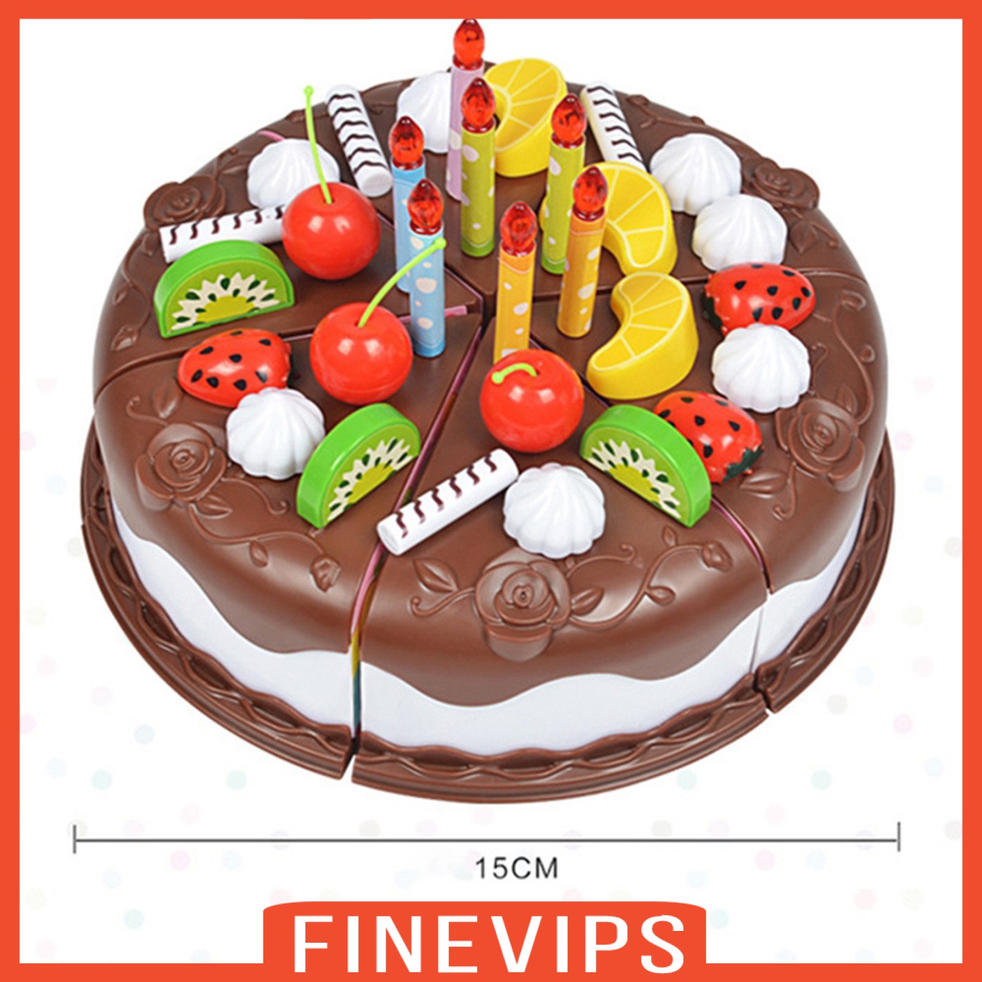 [FINEVIPS] 37 Pcs DIY Birthday Fruit Cake Set Kids Pretend Play Food Toy Kitchen Shop Gifts