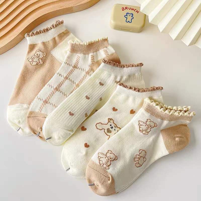 Vớ cotton Cổ Ngắn In Hình Gấu Nâu Dễ Thương Cho Nữ