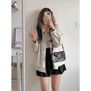 Áo khoác BOMBER da lộn cúc bấn Style Hàn Quốc