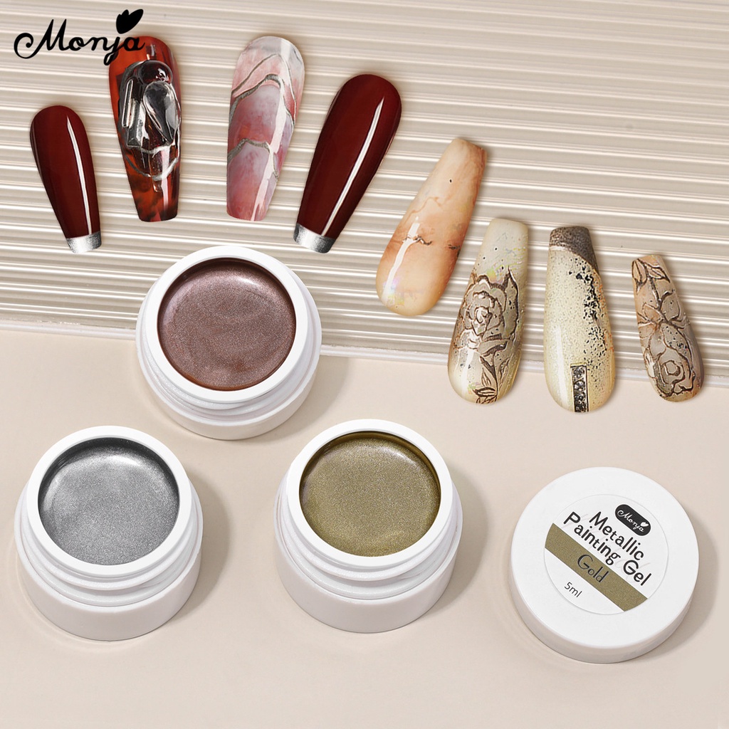 MONJA [Hàng mới về] Sơn móng tay gel 5ml màu sắc ánh kim tạo hiệu ứng lấp lánh 3D
