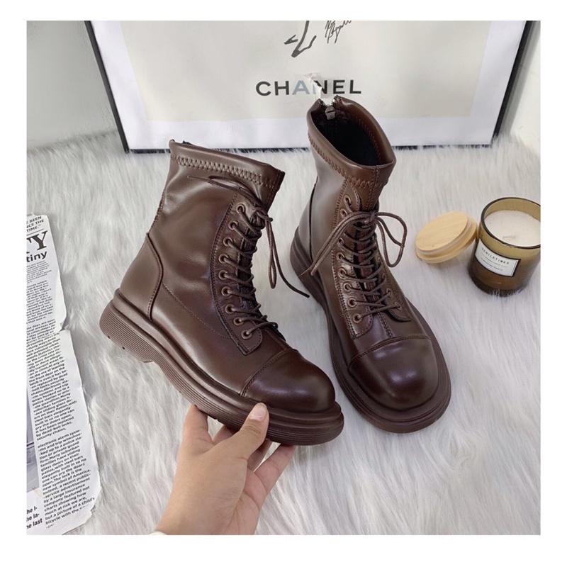 GIÀY BOOTS MARTIN CAO CỔ KHOÁ KÉO ĐẾ BẰNG BA MÀU CÓ ẢNH THẬT
