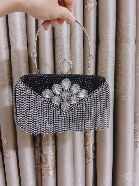 Ví nữ đi tiệc Clutch tua rua đá xỏ ngón TAS9