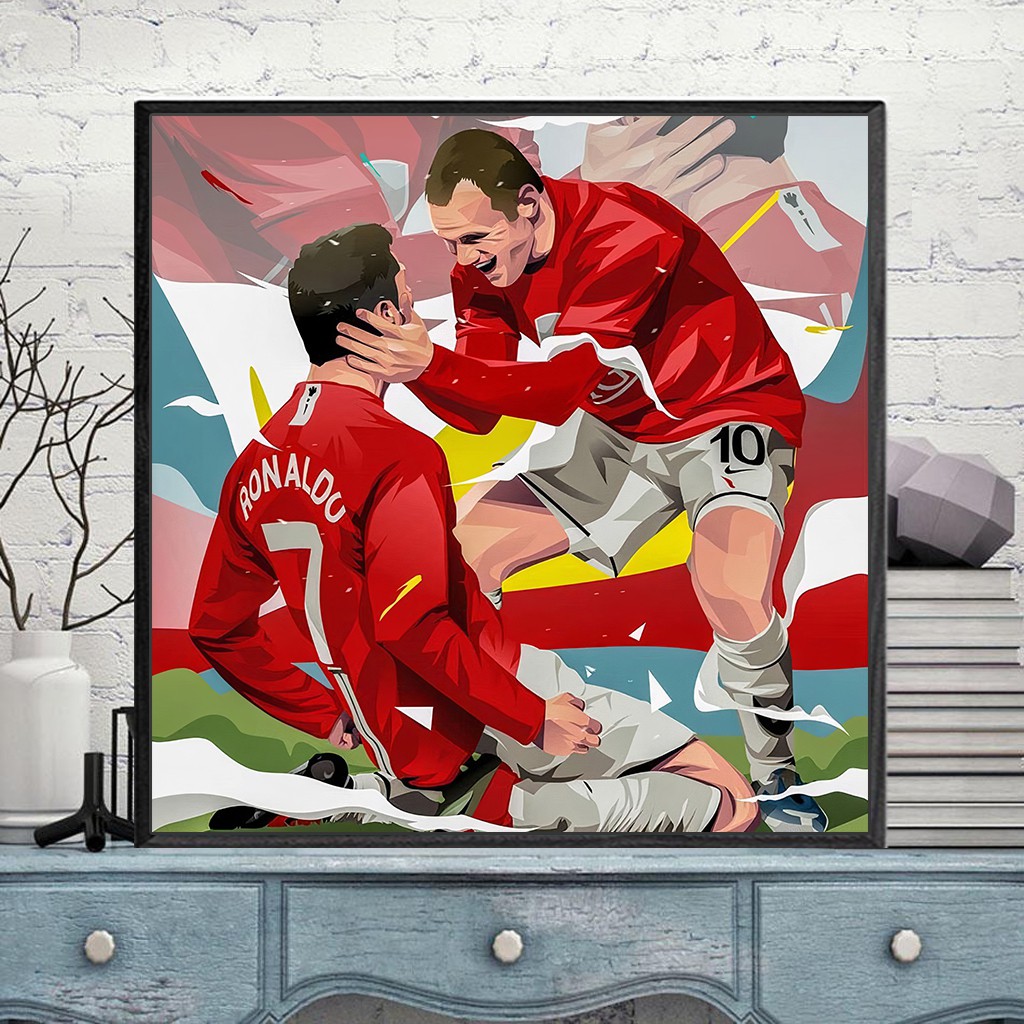Tranh Treo Tường Khoảnh Khắc Ronaldo và Rooney, Có Khung Composite