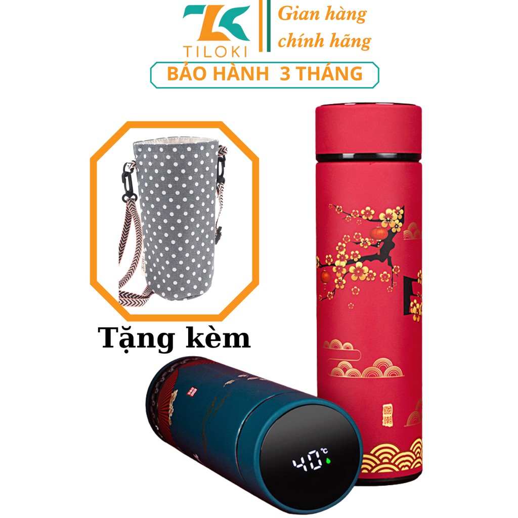 Bình giữ nhiệt hiển thị nhiệt độ 4 lớp lõi inox 304 hoa văn cung đình TiLoKi TGN 05 dung tích 500ml