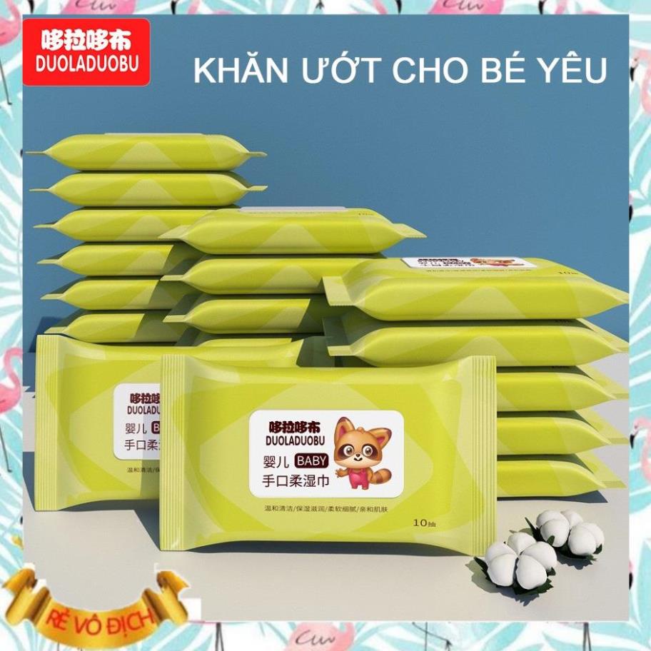 Khăn ướt cho trẻ sơ sinh, Khăn giấy ướt bỏ túi 10 miếng an toàn dễ dàng mang theo cho bé - GUZ SHOP