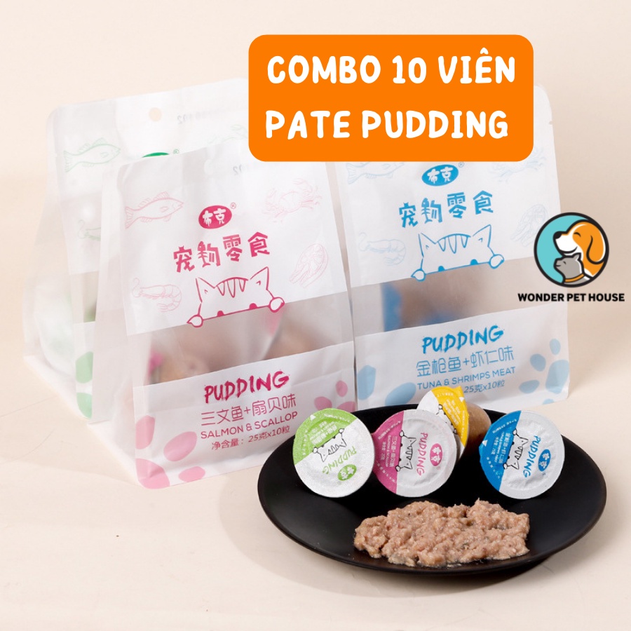 [Combo 10 viên] Bánh Thưởng Pudding Pate Cho Chó Mèo Vị Thịt, Cá, Hải Sản Cho Mèo Pipitao 4 Vị 25g