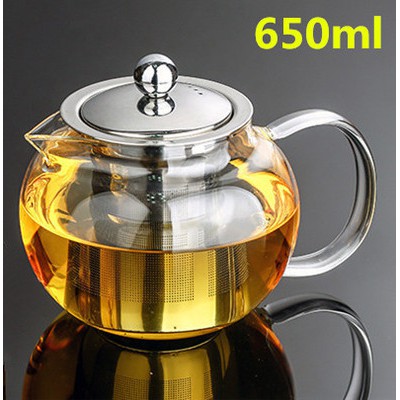 Bình thủy tinh pha trà xanh, trà thảo mộc 650ml có lõi lọc