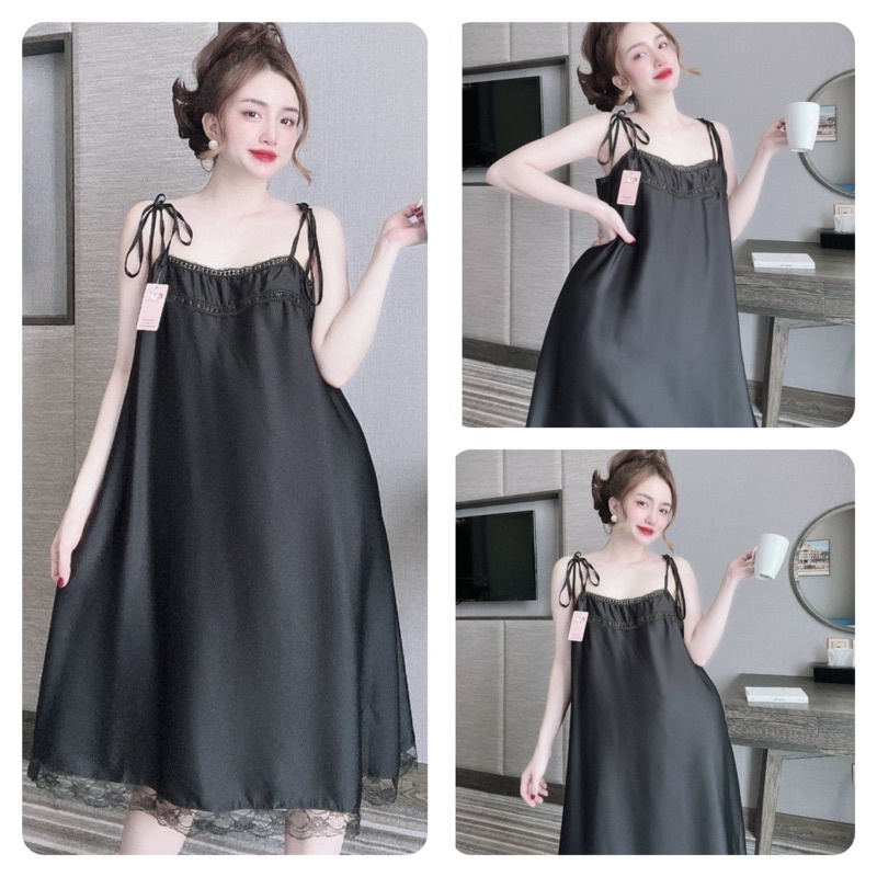 Váy Ngủ Nữ Sexy Nữ, Đầm Ngủ Nữ 2 Dây lụa Latin phối ren, Freesize 40_70kg, tuỳ chiều cao