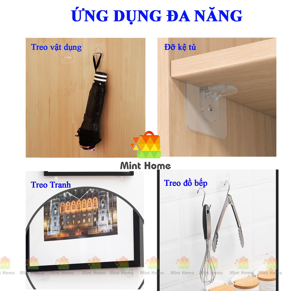 Miếng dán giá đỡ kệ gỗ treo tường, khung tranh, kệ tủ, kệ góc tường, móc dán tường ke góc chữ L kê ván, sàn chịu lực