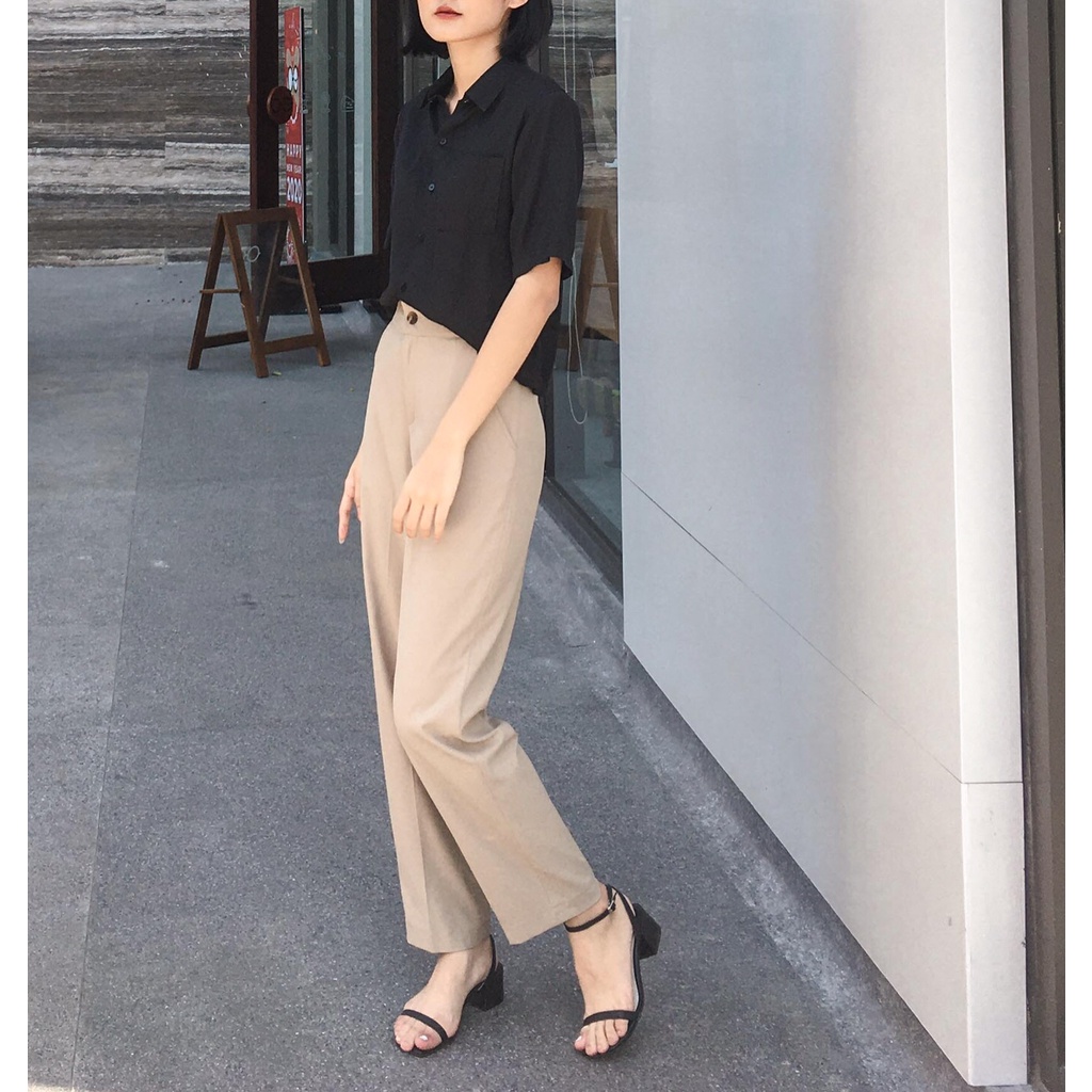 Quần baggy nữ lưng cạp cao, phom cơ bản tôn dáng, chất vải không nhăn, quần công sở nữ đẹp hàng thiết kế, ảnh tự chụp