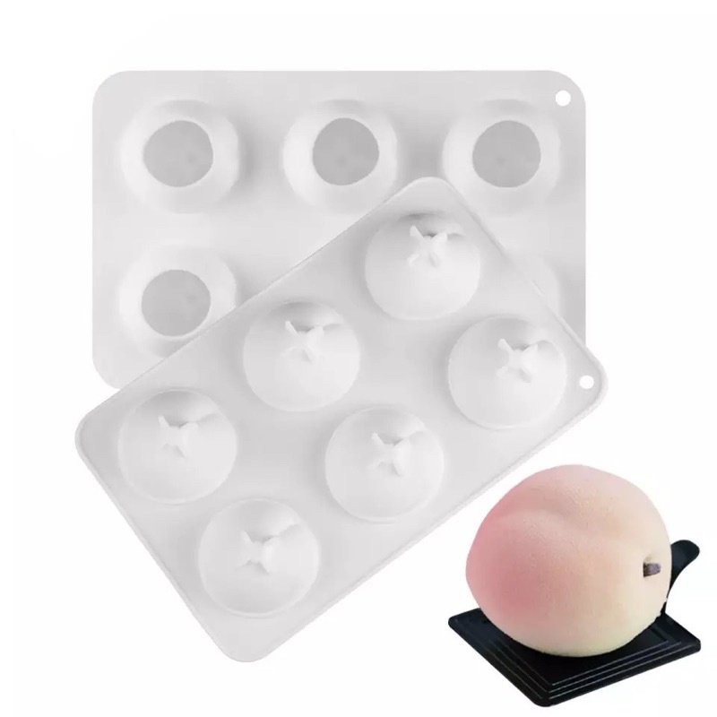 Khuôn silicon 6 ô hình quả đào 3D