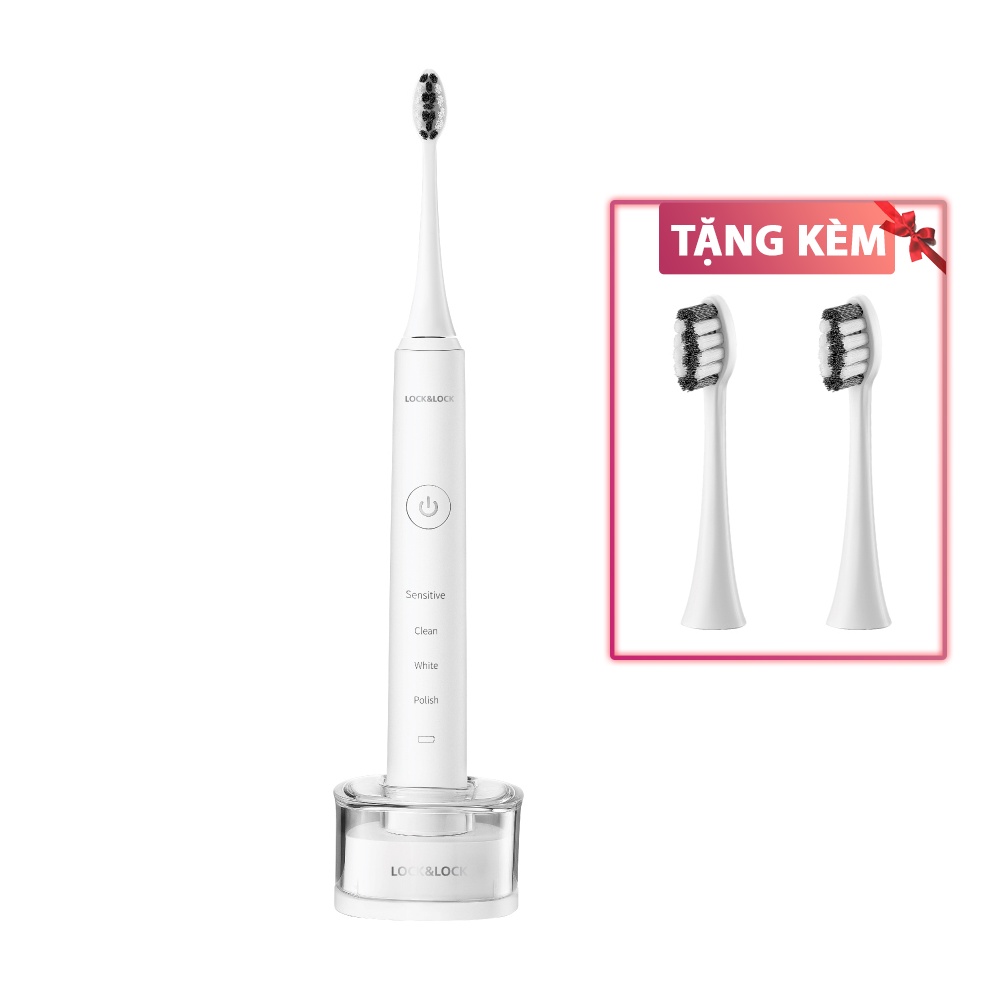 Bàn Chải Đánh Răng Điện Lock&lock ENR346 Sạc Không Dây - Tặng Kèm 2 Đầu Bàn Chải Hàng Chính Hãng - Happi House