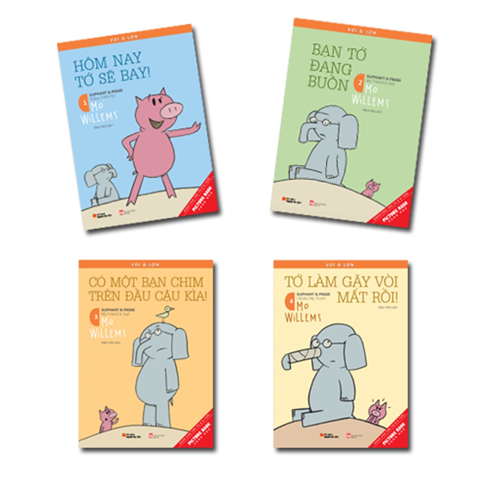 Sách - Combo song ngữ Voi và lợn 8 tập đầu tặng kèm postcard - Mo Willems