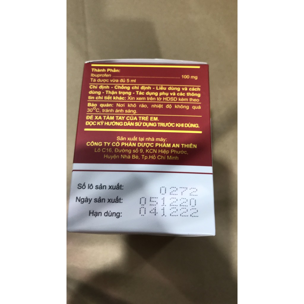 Hộp 30 ống nhựa uống x 5ml Ibuprofen