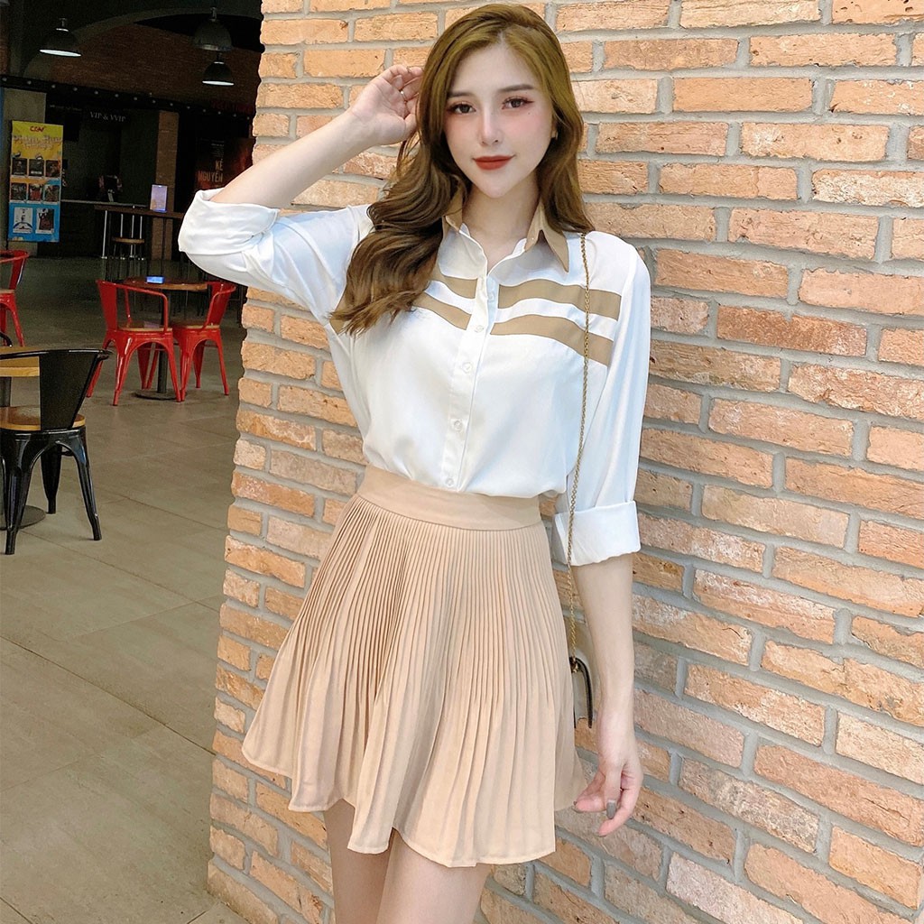 Áo sơ mi nữ trắng dài tay công sở Chunxuu phối sọc kẻ kiểu cách chất Tơ mềm mịn thời trang - SP40