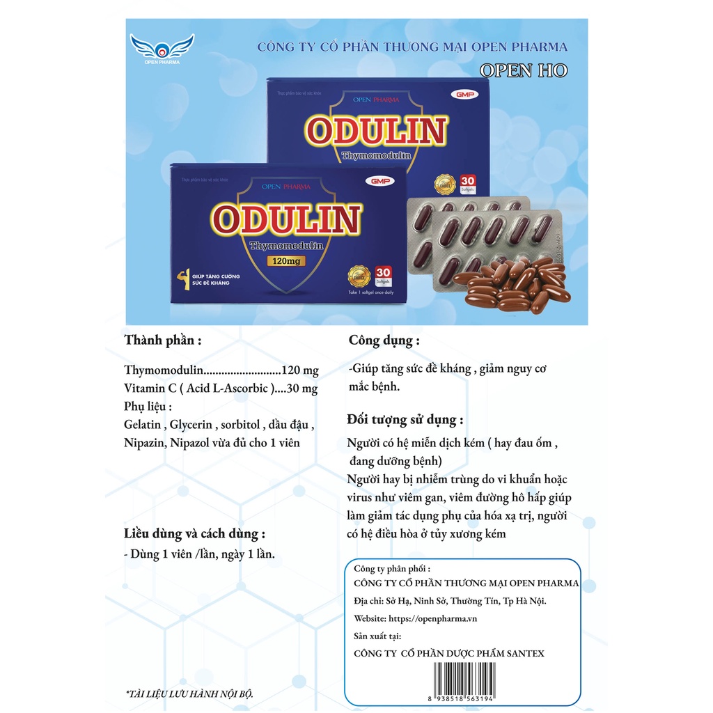 Odulin thymomodulin - tăng cường miễn dịch , tăng sức đề kháng giảm nguy cơ mắc bệnh 120mg