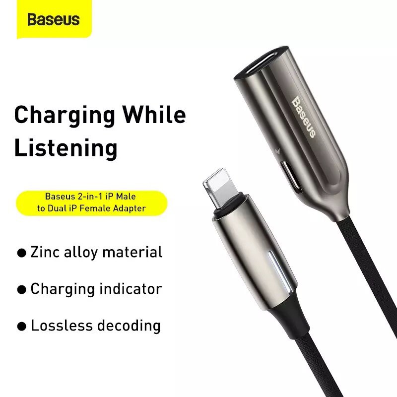 Jack Chuyển đổi tai nghe cho IP2 in 1 Vừa Sạc Vừa Nghe vừa có mic chân Baseus L55