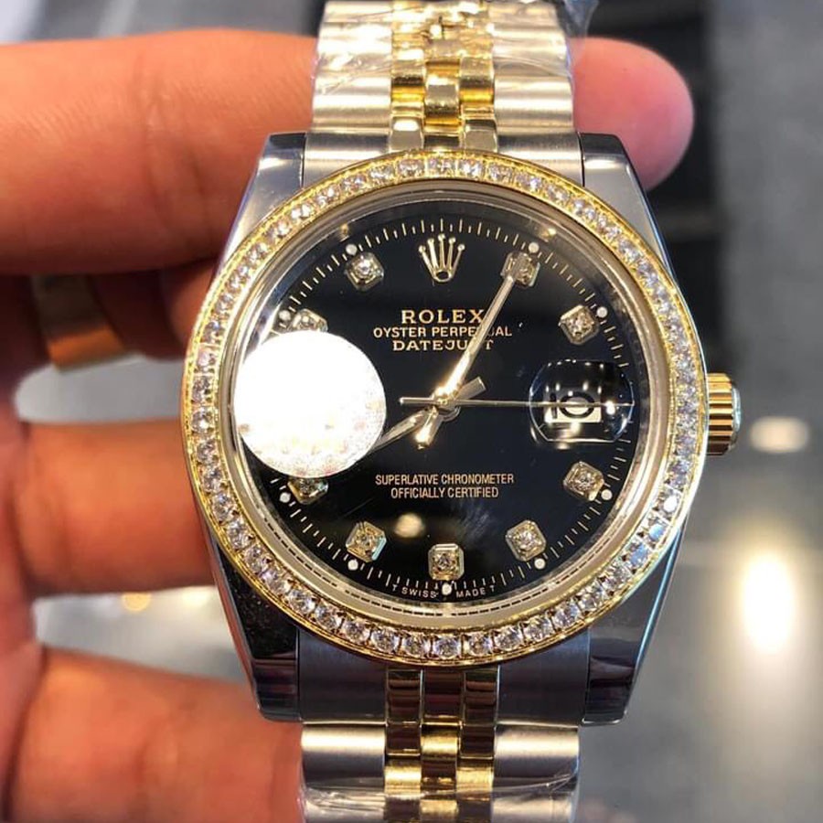 Đồng hồ Nam Rolex máy nhật mặt đen đơ mi 38mm dòng cơ Automatic vàng ta