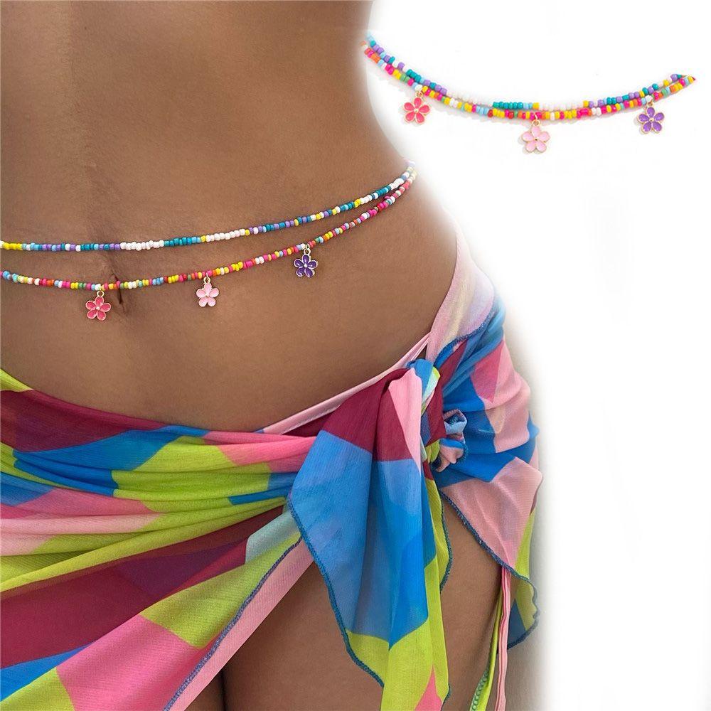 Dây Thắt Lưng Chuỗi Hạt Phối Hoa Nhiều Màu Sắc Thời Trang Đi Biển Cho Nữ
