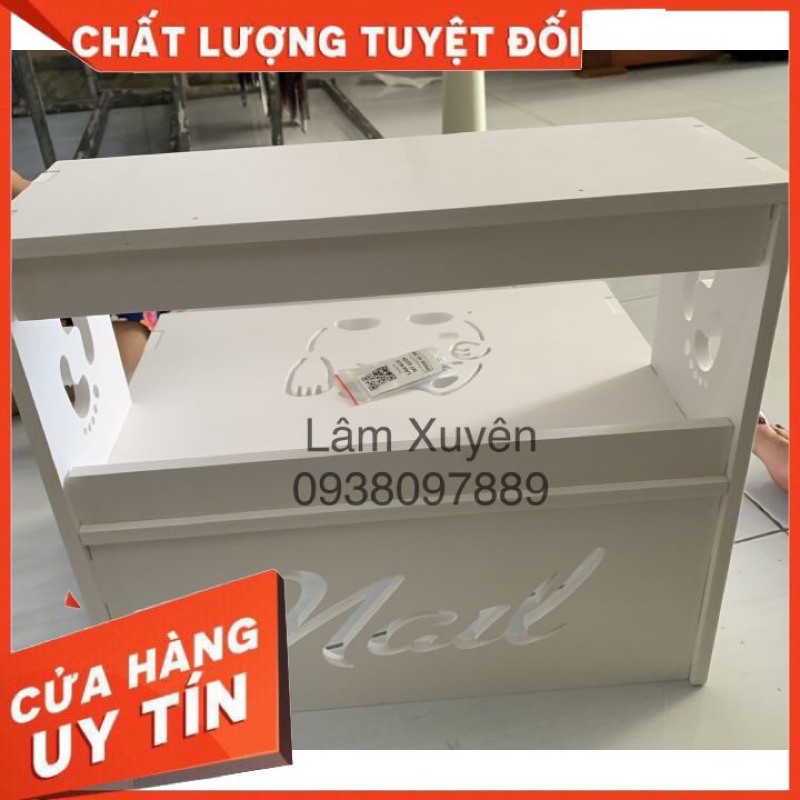 Kệ gác chân♦️GIÁ RẺ♦️có hộc đựng máy hơ gel, nhỏ gọn dễ lắp ráp, họa tiết sang trọng để vừa máy hơ gel loại 2 bàn tay