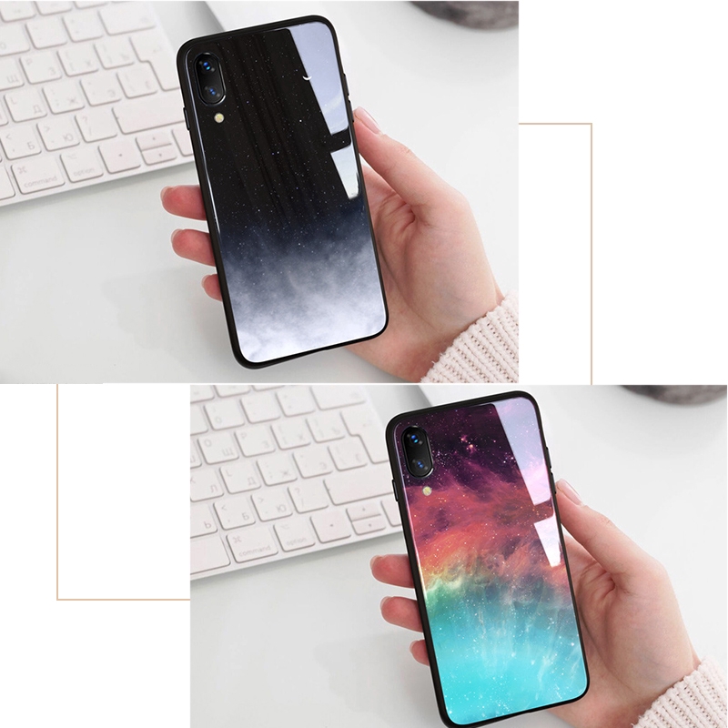 Ốp điện thoại kính cường lực hoạ tiết vũ trụ không gian dành cho iPhone 11 Pro XR X XS Max 6 6s 7 8 Plus