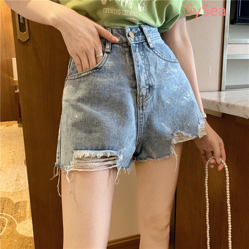 Quần short Denim lưng cao thời trang nữ cá tính