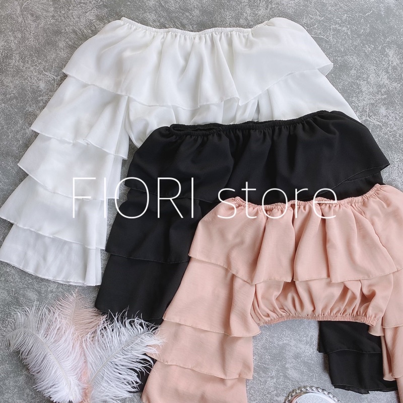 Áo Croptop Trễ Vai Voan Tầng Tay Dài Tiểu Thư Sang Chảnh - FIORI STORE 299