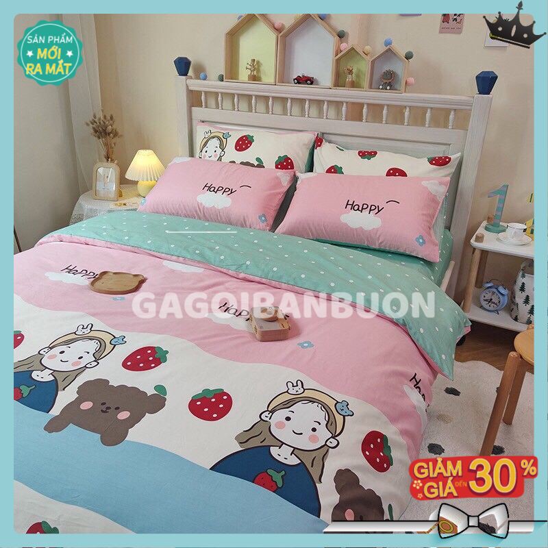 Bộ Chăn Ga Cotton POLY MẪU CÔ GÁI DÂUchăn, ga, cotton, ga nệm, chăn ga, cotton poly, chăn nệm, chăn ga gối, bedding️