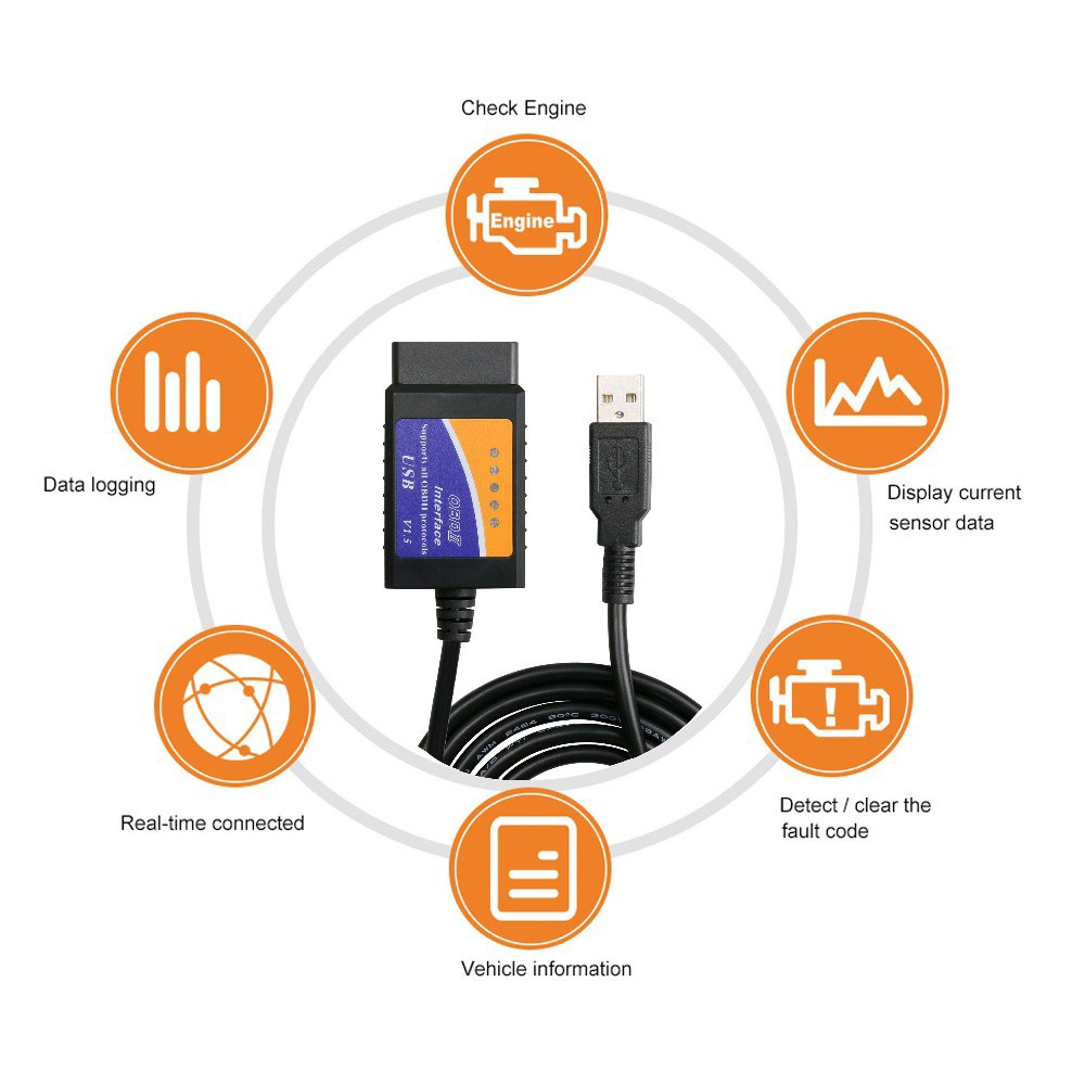 Elm327 máy quét usb obd2 ô tô cho pc eml 327 v1.5 công cụ chẩn đoán giao diện odb2