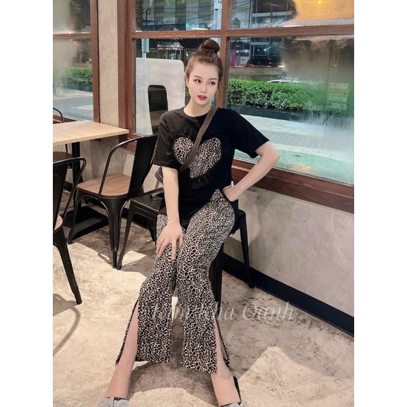 Set bộ mặc nhà họa tiết beo trái tim