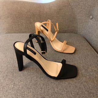 Sandal gót vân gỗ quai ngang 9p