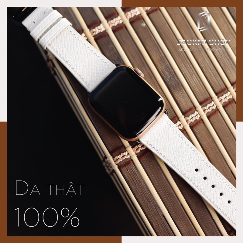 [BẢO HÀNH 1 NĂM] Dây Da EPSOM may tay thủ công màu Trắng khóa Bướm cho Apple Watch series 1/2/3/4/5/6/7