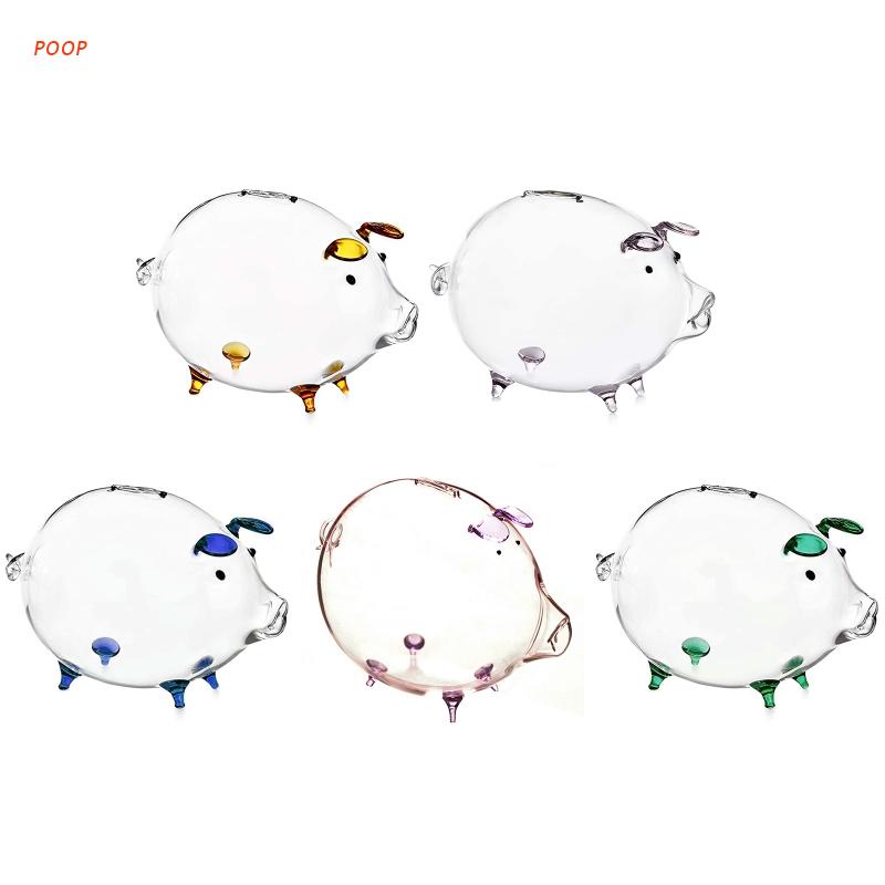 Ống heo tiết kiệm tiền xu bằng thủy tinh trong suốt hình chú heo dễ thương độc đáo