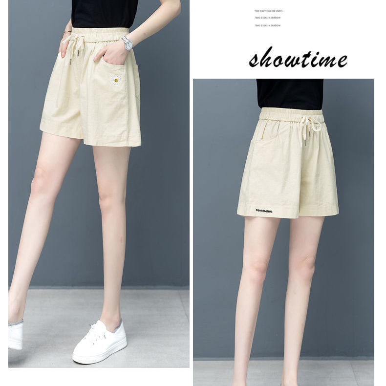 Quần Short Thể Thao Lưng Cao Dáng Rộng Plus Size Chất Liệu Cotton Lanh Cho Nữ | BigBuy360 - bigbuy360.vn