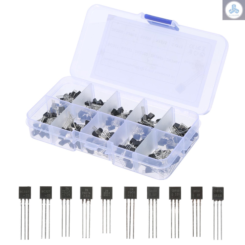 Transistor Assortment Kit 200-Piece NPN PNP Power Transistors BC337 BC327 2N2222 2N2907 2N3904 2N3906 S8050 S8550 A1015 C1815 Transistors for DIY Electronic Projects