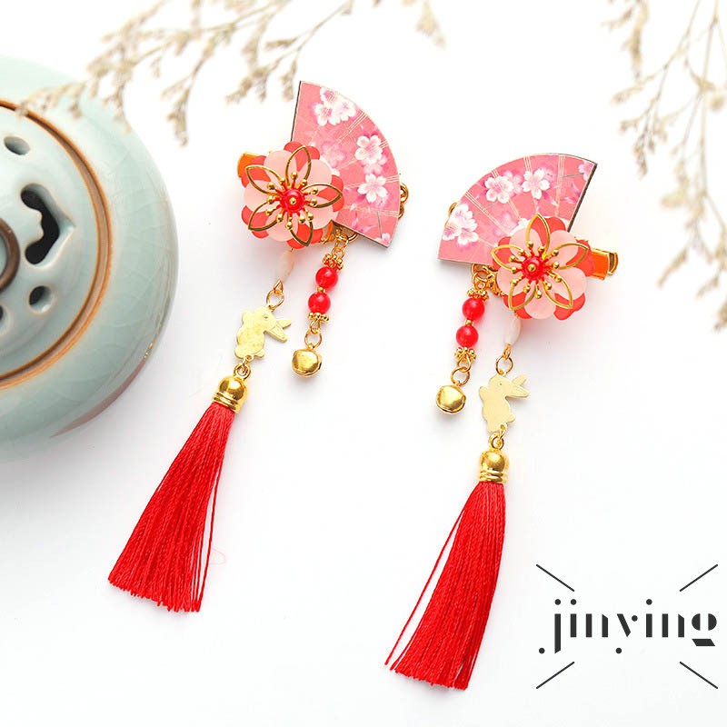 GETNOIVAS  1 Cặp Kẹp Tóc Tua Rua Phong Cách Trung Hoa Truyền Thống Dành Cho Nữ