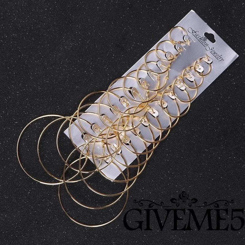 Set 12 đôi bông tai nữ thời trang hình tròn nhiều kích cỡ