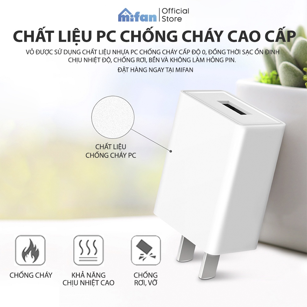 Củ sạc nhanh USB 5V 2A Mifan - 6 Cơ Chế Bảo Vệ An Toàn Cho Thiết Bị - Hàng Cao Cấp